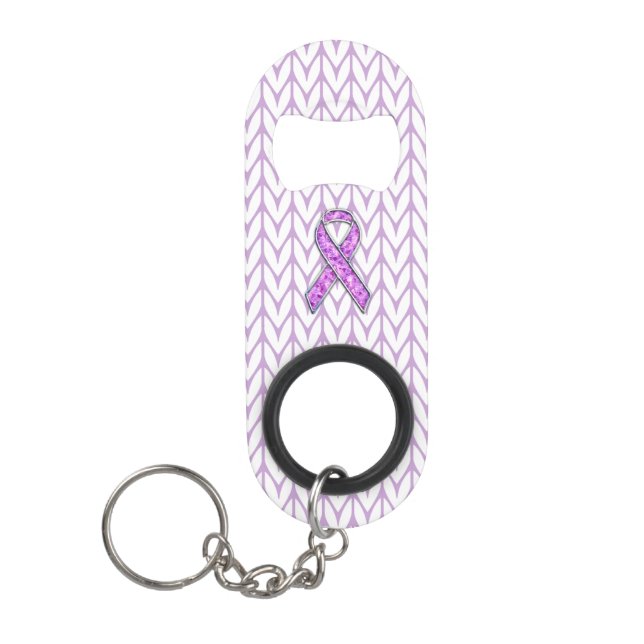 Crystal Pink Ribbon Awareness Knitting Mini Bottle Opener (Front)