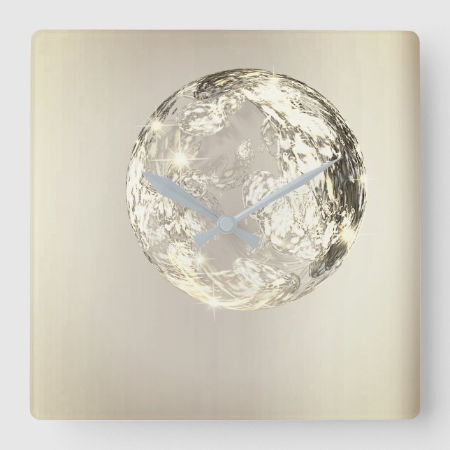 Crystal Planet Universum Gold Sepia Concept Modern Square Wall Clock (Front)
