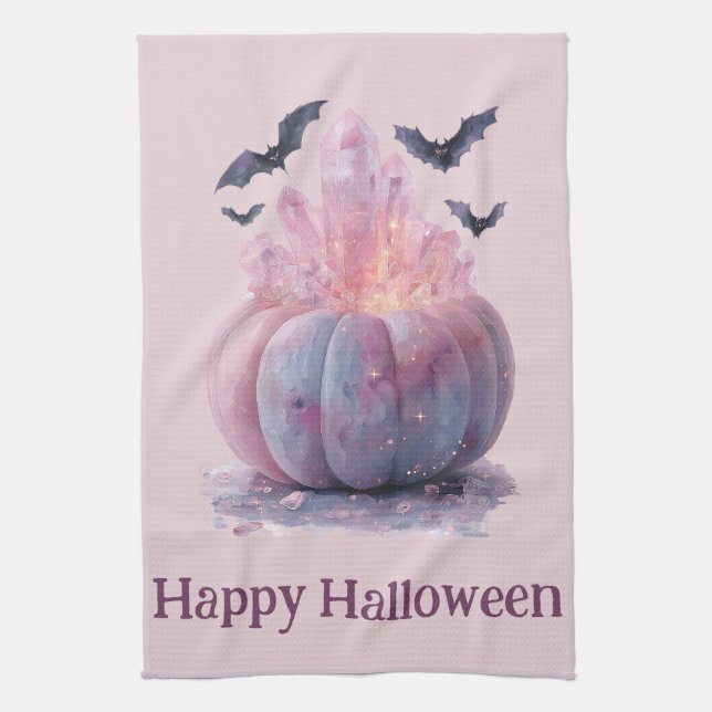 Crystal Pumpkin Happy Halloween Aesthetic Kitchen Towel (Vertical)