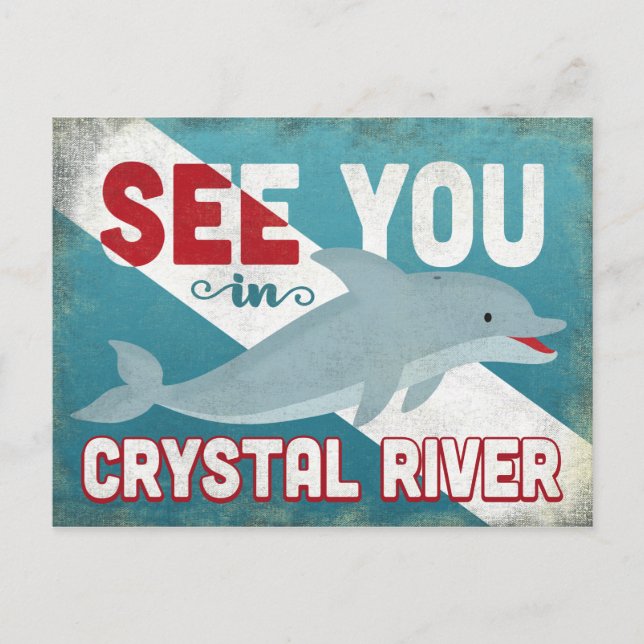 Crystal River Dolphin - Retro Vintage Travel Postcard (Front)