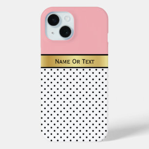 Crystal Rose Pale Pink: White and Black Polka Dots iPhone 15 Case