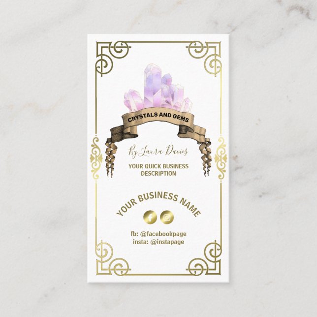 Crystal Shop Carte de visite Blanc Et Or (Devant)