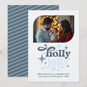Crystal Snowfall Modern Blue Christmas Photo Holiday Card