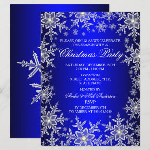 Crystal Snowflake Blue Christmas Party Invitation
