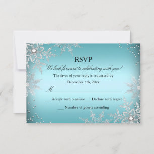 Crystal Snowflake Blue Christmas Party RSVP Card