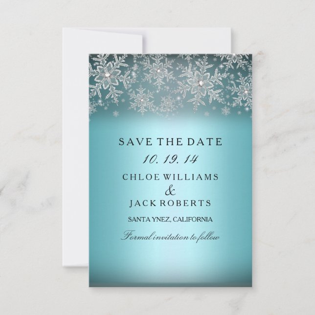 Crystal Snowflake Blue Winter Save The Date (Front)