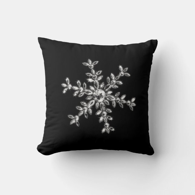 Crystal Snowflake Holiday Cushion in black (Front)
