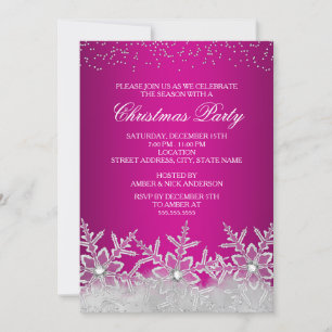 Crystal Snowflake Hot Pink Christmas Party Invite