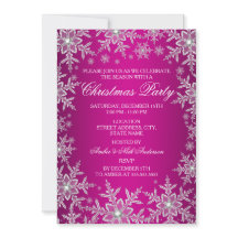Crystal Snowflake Hot Pink Christmas Party Invite