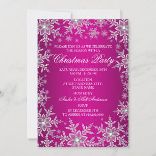 Crystal Snowflake Hot rose Noël Invitation
