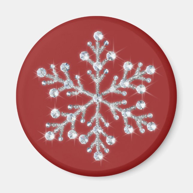 Crystal Snowflake Magnet (red) (Front)