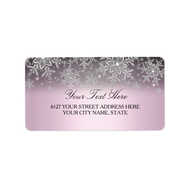 Crystal Snowflake Pink Winter Address Label (Front)