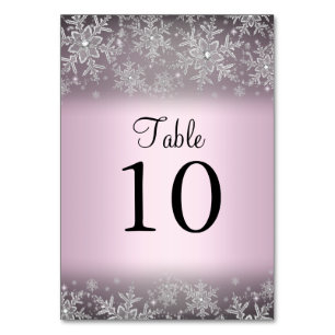 Crystal Snowflake Pink Winter Table Number Card