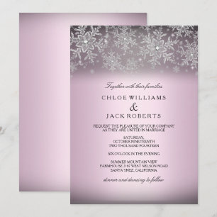 Crystal Snowflake Pink Winter Wedding Invitation