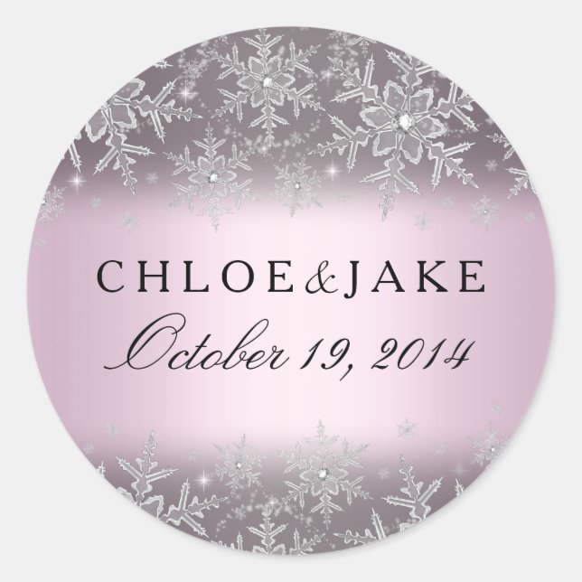 Crystal Snowflake Pink Winter Wedding Sticker (Front)