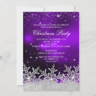 Crystal Snowflake Purple Christmas Party Invite