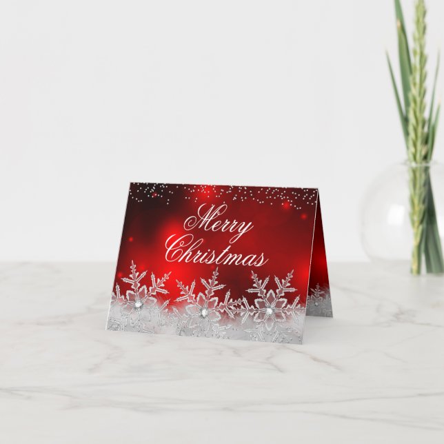 Crystal Snowflake Red Christmas Card (Front)