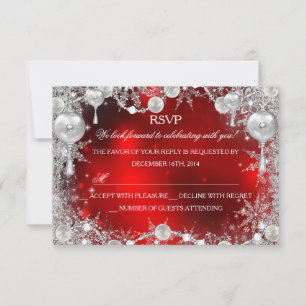 Crystal Snowflake Red Christmas Holiday RSVP Card