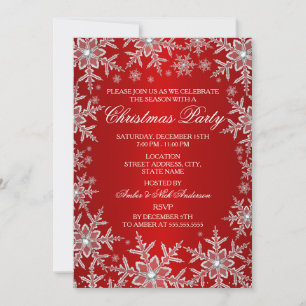 Crystal Snowflake Red Christmas Party Invitation
