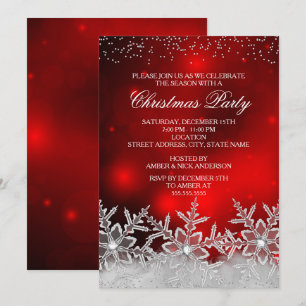Crystal Snowflake Red Christmas Party Invite
