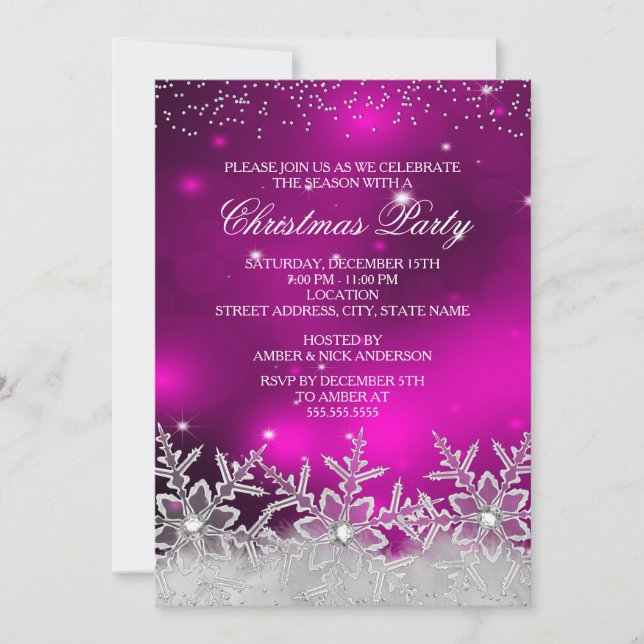 Crystal Snowflake rose Invitation de la fête de No (Devant)