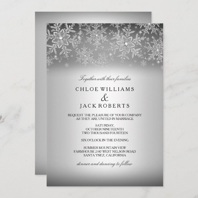 Crystal Snowflake Silver Hiver Mariage Invitation (Devant / Derrière)