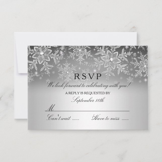 Crystal Snowflake Silver Winter RSVP Card (Front)