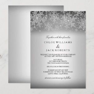 Crystal Snowflake Silver Winter Wedding Invitation