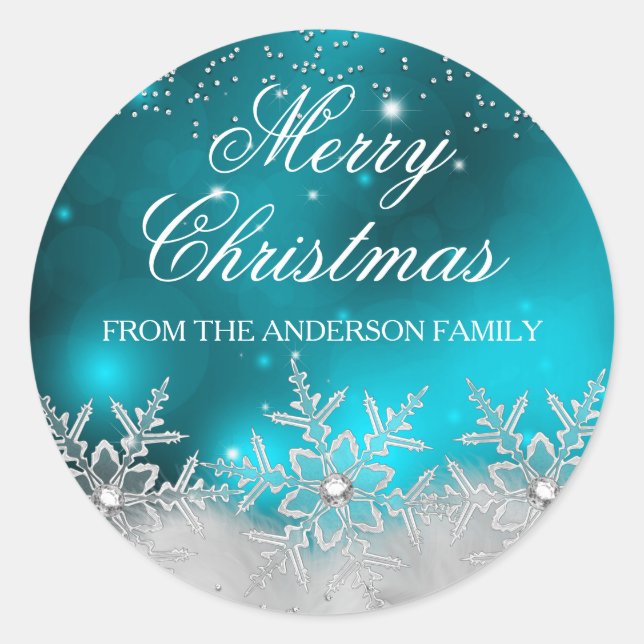 Crystal Snowflake Teal Christmas Sticker (Front)