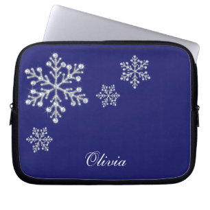 Crystal Snowflakes Blue Laptop Sleeve