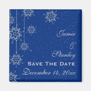 Crystal snowflakes blue wedding Save the Date Magnet