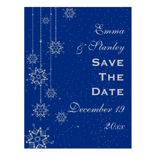 Crystal snowflakes blue wedding Save the Date Postcard