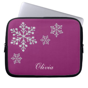 Crystal Snowflakes Magenta Laptop Sleeve