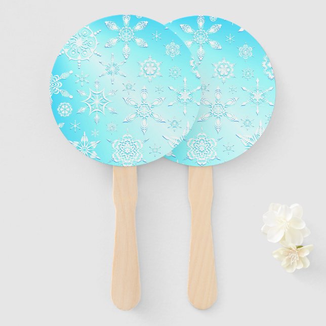 Crystal Snowflakes Pattern Hand Fan (Front and Back)