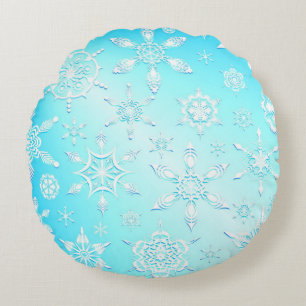 Crystal Snowflakes Pattern Round Pillow