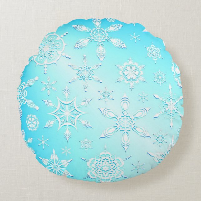 Crystal Snowflakes Pattern Round Pillow (Front)