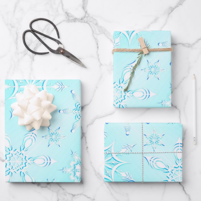 Crystal Snowflakes Pattern Wrapping Paper Sheet (Front)