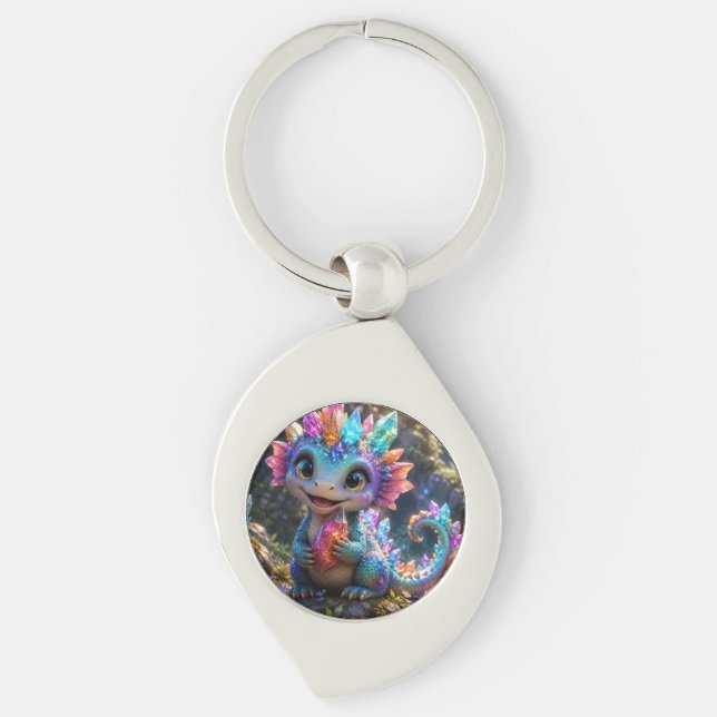 Crystal Sprout – Cute Crystal Dragon Fantasy Art Keychain (Front)