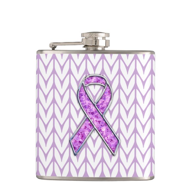 Crystal Style Pink Ribbon Awareness Knit Hip Flask (Front)