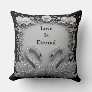 Crystal Swans In Love Floral Wedding Frame Throw Pillow