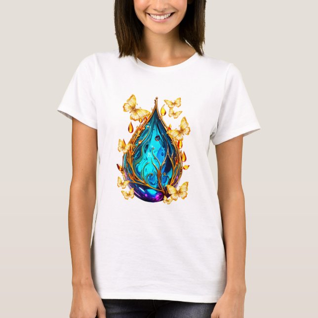 Crystal Tear Drop with Butterflies T-Shirt (Front)