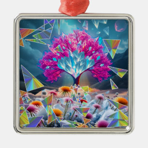 Crystal Tree of Light Metal Ornament