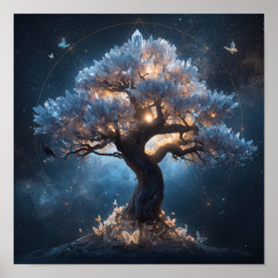 Crystal Tree Under a Celestial Sky – Fantasy Natur Poster