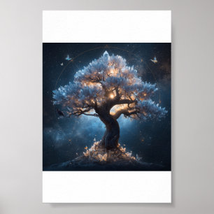 Crystal Tree Under a Celestial Sky Poster