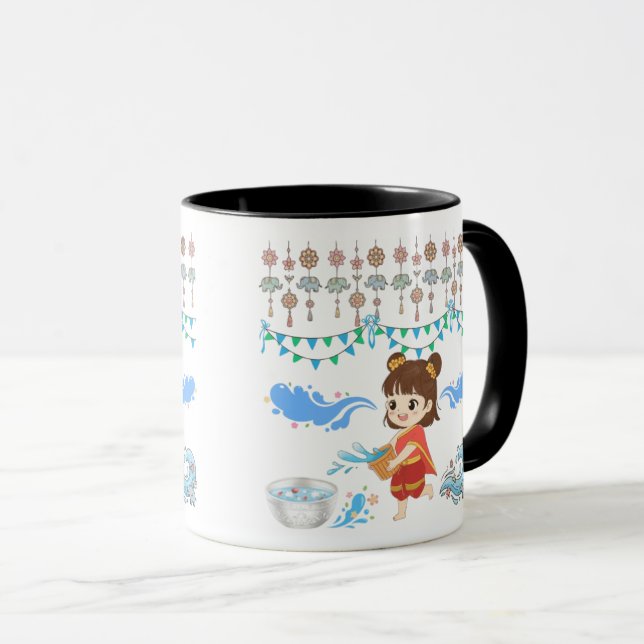 Crystal water celebration black & white mug (Front Right)