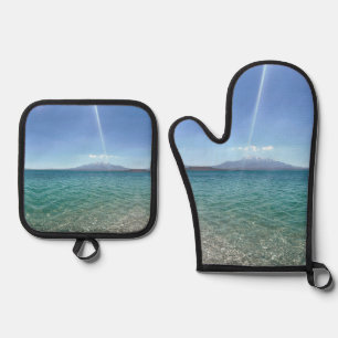 Crystal Water View Blue Sky Beach Vibe Peaceful Oven Mitt & Pot Holder Set