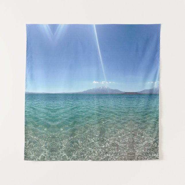 Crystal Water View Blue Sky Beach Vibe Peaceful Tapestry (Front)