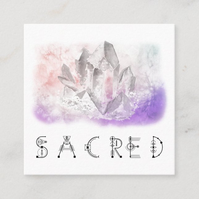 *~* Crystal Watercolor Sacred Healing Arts Square Business Card (Front)