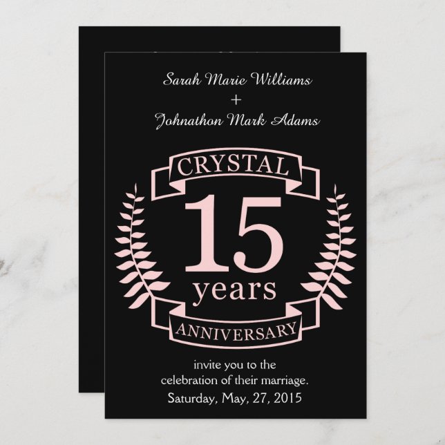 Crystal wedding anniversary 15 years invitation (Front/Back)