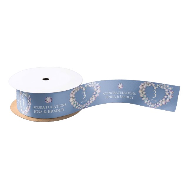 Crystal wedding anniversary heart 3 years custom satin ribbon (Spool)